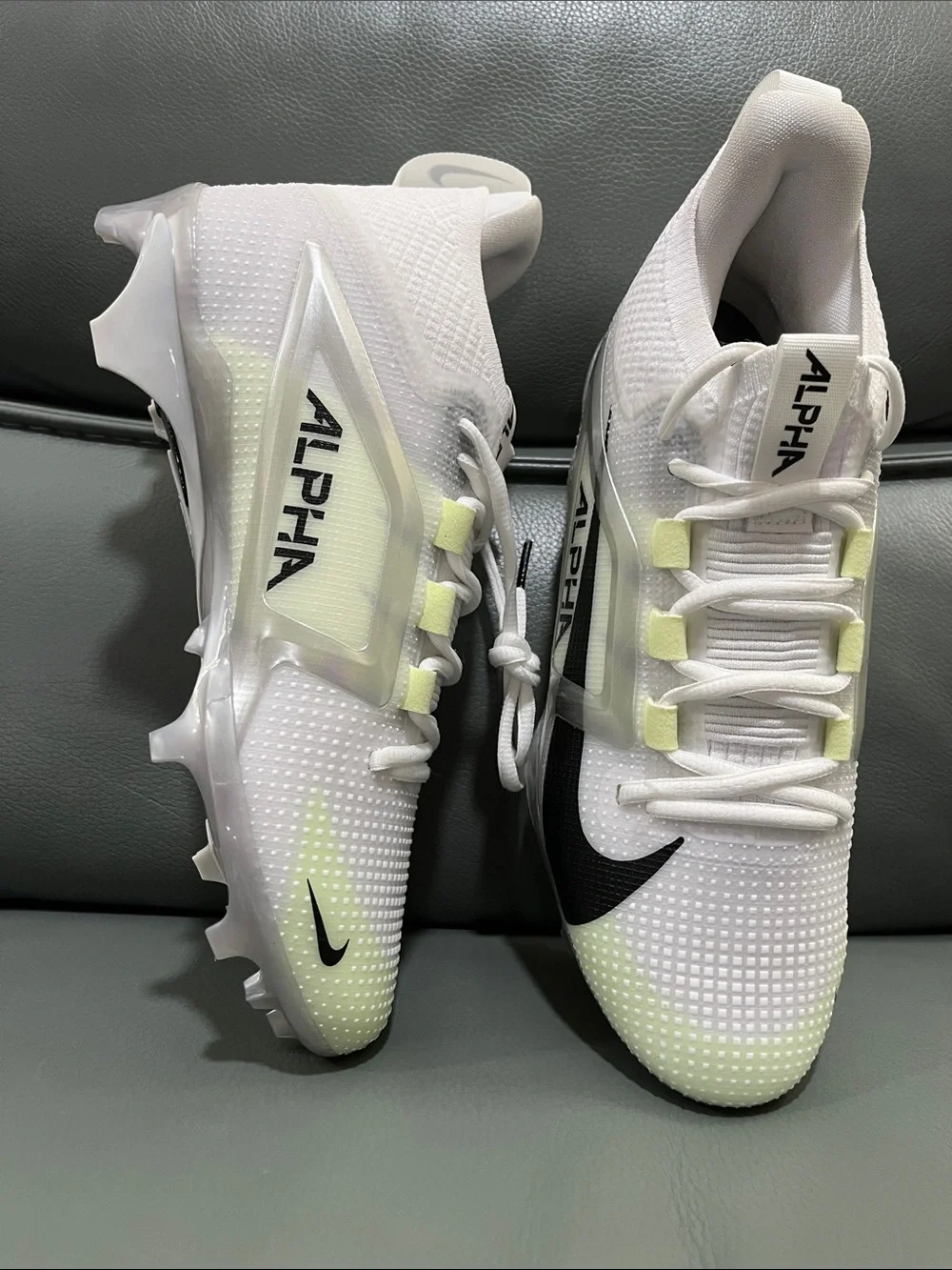 Nike White and Lime Alpha Men’s Athletic Cleats